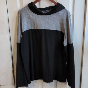 Ranlege Black Grey Color Block Hooded Long Sleeve Top Size XXL